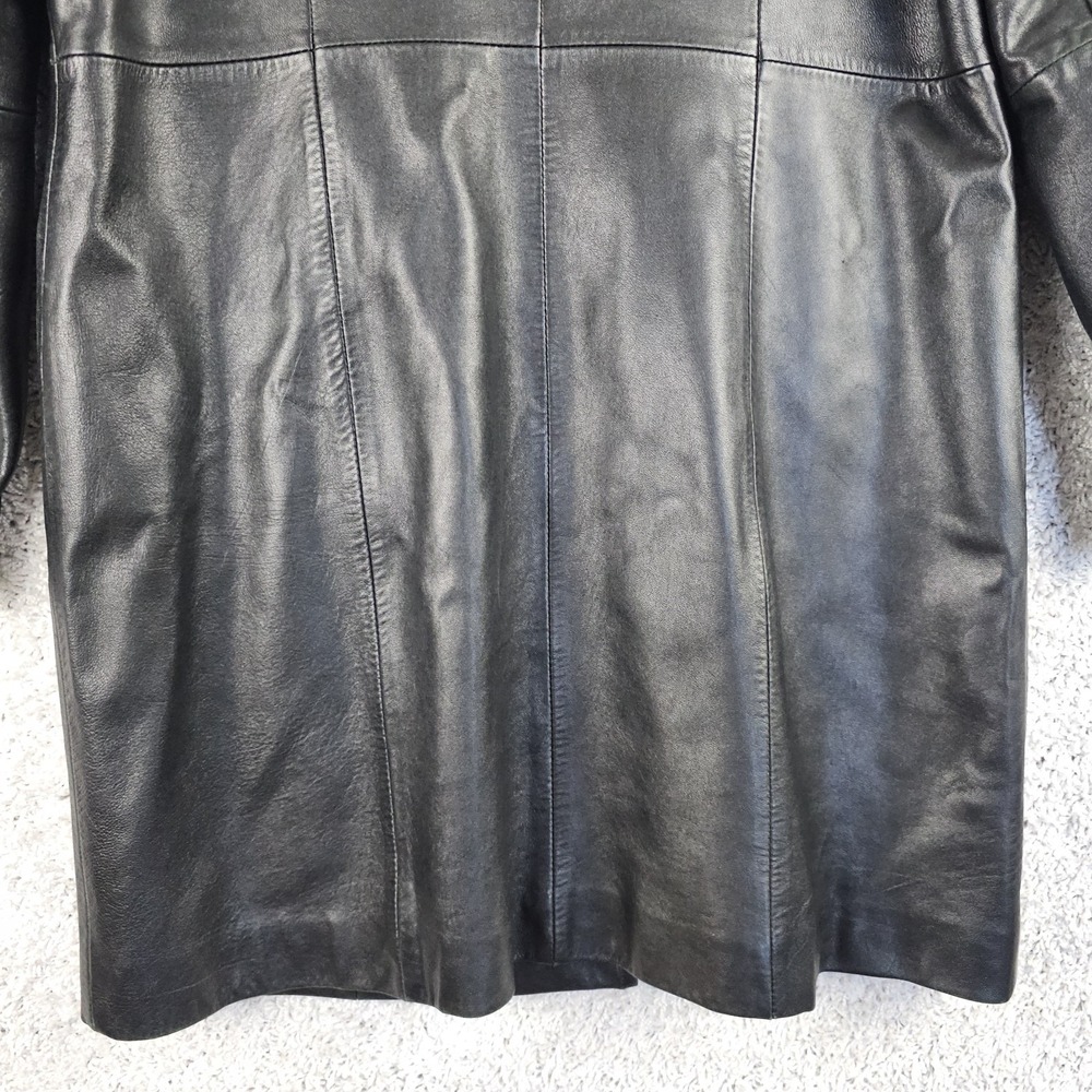 Vintage 90s Pelle Studio Wilsons Leather Beltless Trench Coat Jacket Sz Large - Picture 10 of 11
